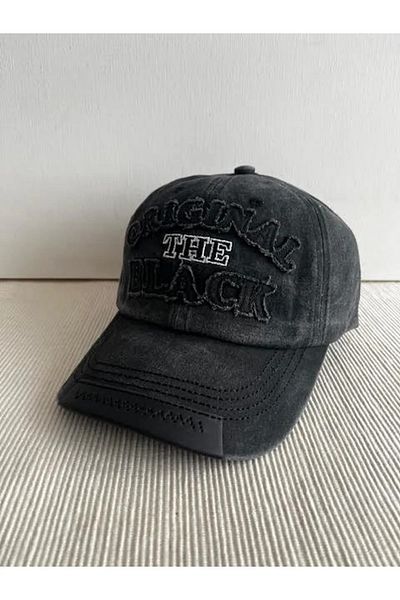 ergül çanta Original the Black Embroidered Washed Tumbled Model Adjustable Unisex Hat from the Back