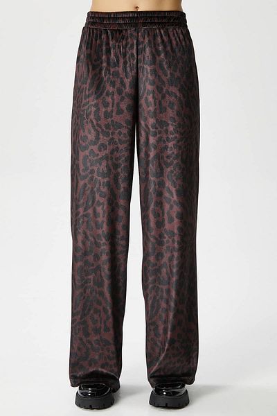 Ritnice Women's Hide Velvet Waist Elastic Pocket Brown Leopard Trousers