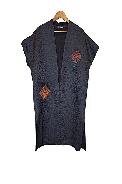 ZECİ COLLECTION KADIN ÖZEL DİKİM KEÇE KUMAŞ UZUN PANÇO