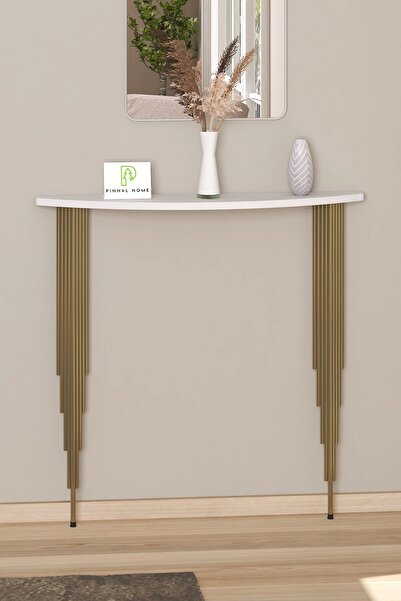 Pinhal Home Dresuar Petek Üstü Raf Yarım Ay Beyaz Gold Ayak 80*18cm (60cm Alt...