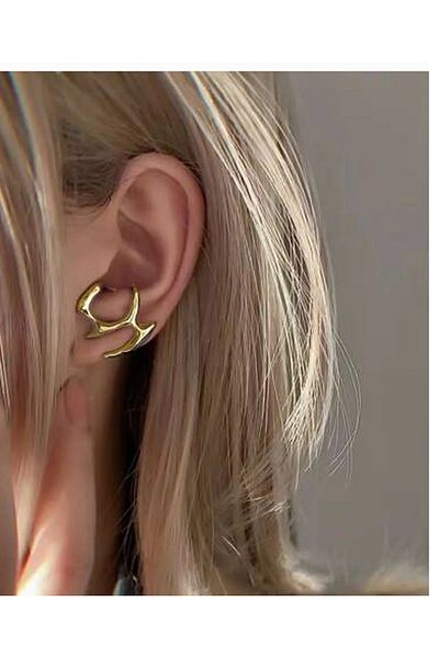 mos&more Gold Color Perforated Design Shapeless Women's Earrings