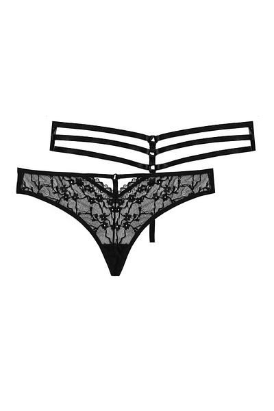 Simi Underwear Tiara Sophisticated Lace Black Drawstring Women String Panties