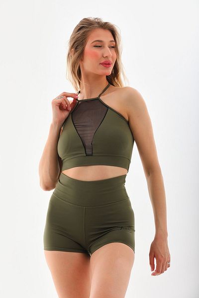 Rosy Live in style High Waist Khaki Shorts - Crop Set