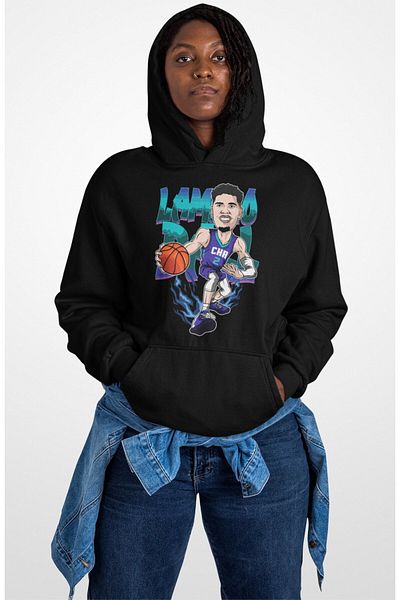 Fuddy Moda Unisex Lamelo Ball Printed Hooded Sweatshirt, Oversize Basketball Themed Hoodie