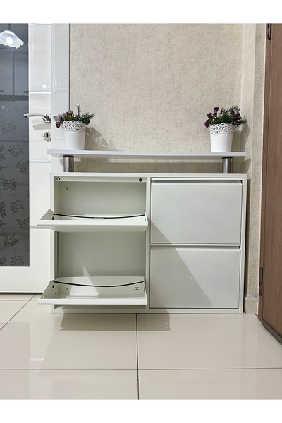 Arinna 2+2 Tablalı Beyaz Metal Ayakkabılık