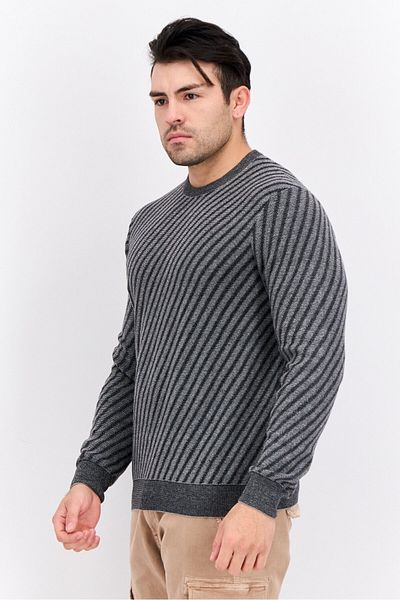 Perry Ellis Men Crew Neck Knitted Sweater, Grey