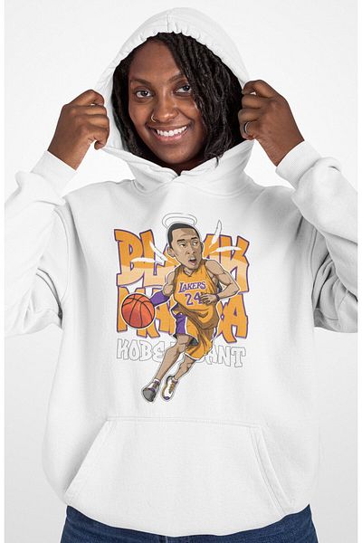 Fuddy Moda Unisex Angel Wings Kobe Black Mamba Printed Hooded Sweatshirt, Oversize Basketball Themed Hoodie