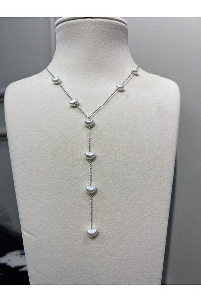 Store Steel Long Design Pearl Low-Cut Y Necklace