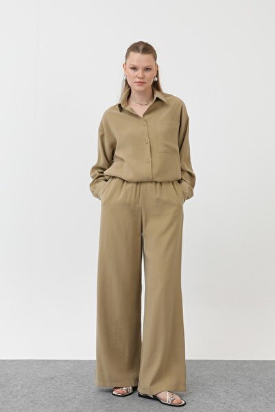 Puane Cupro Kumaş Tek Cepli Düğmeli Tesettür İkili Takım