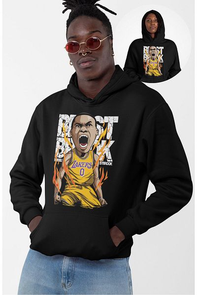 Fuddy Moda Unisex Russell Westbrook Printed Hooded Sweatshirt, Oversize Basketball Themed Hoodie