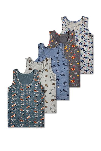 GizaKids 95% Cotton Boys' Mixed Color Patterned Undershirt Underwear Set of 5