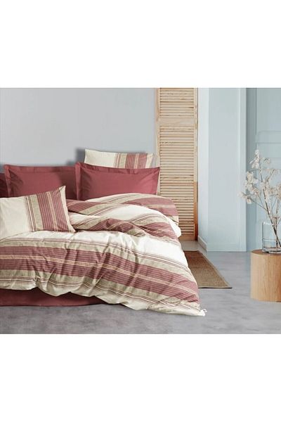 CPU ELEKTRONİK Claret Red Cotton Box Line Single Duvet Cover Set - Kenway