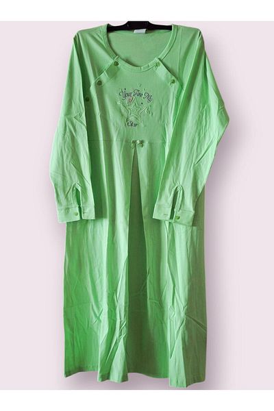Zen Embroidered Long Sleeve Cotton Maternity-Nightgown Violet