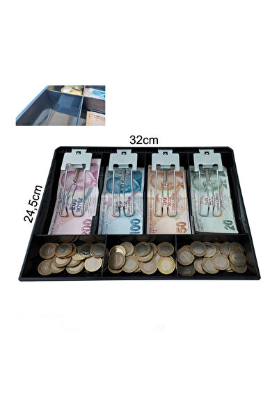 YYB Rampalı Plastik Çekmece Içi Para Düzenleyici 4 Banknot 3 Bozuk Para Gözlü 32 X 24,5 X 3,5cm