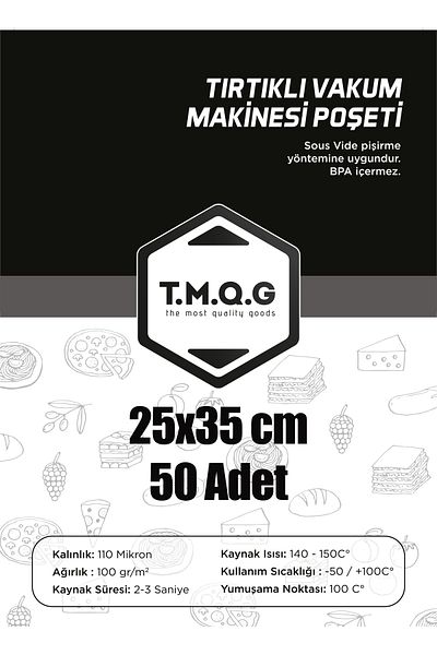 T.M.Q.G 25x35 Cm - 50 Pieces Serrated Vacuum Machine Bags Home Type