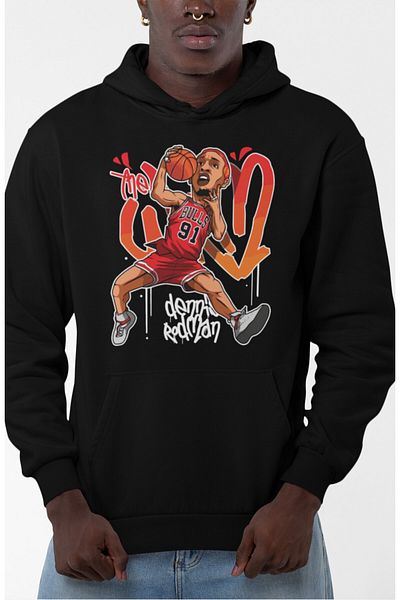 Fuddy Moda Unisex Dennis Rodman Printed Hooded Sweatshirt, Oversize Basketball Themed Hoodie