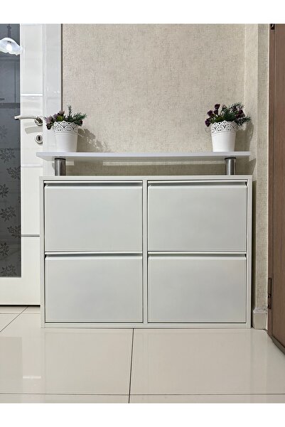 Arinna 2+2 Tablalı Beyaz Metal Ayakkabılık