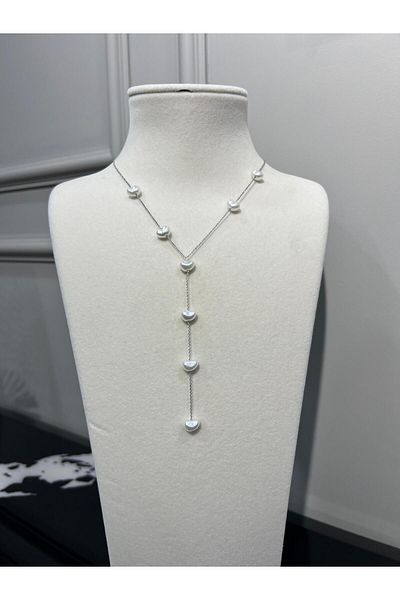 Store Steel Long Design Pearl Low-Cut Y Necklace