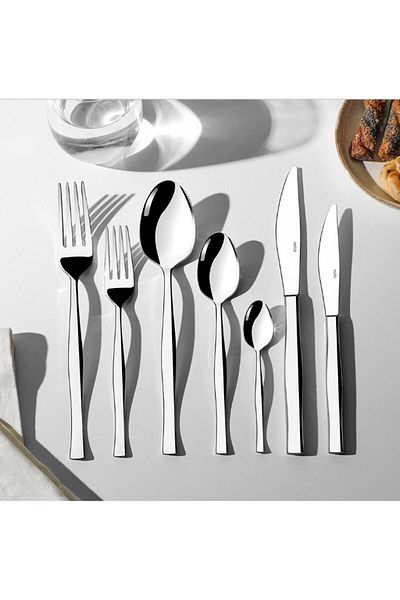 Nehir Elegant Simple 12-Person 84-Piece Leather Boxed Cutlery Set
