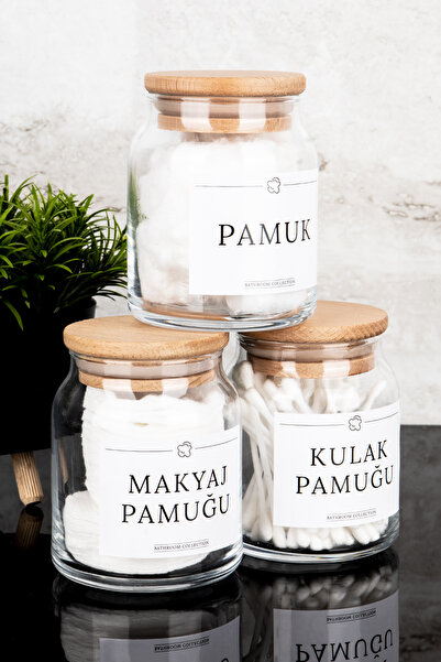 Dolkin Home Set de 3 bumbac din sticlă cu capac din lemn Set de organizare di...