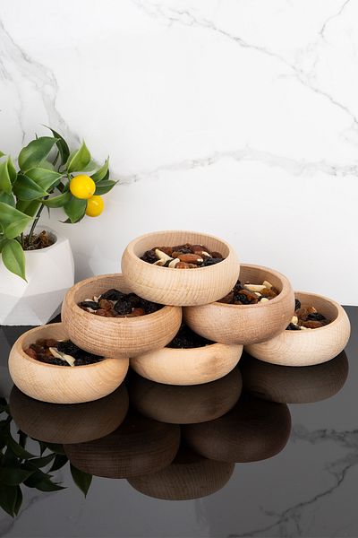 Dolkin Home Set of 6 Natural Wood Light Color Wooden Snack Bowls