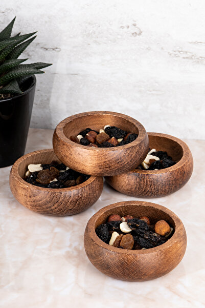 Dolkin Home Set of 4 Natural Wood Dark Color Wooden Snack Bowls
