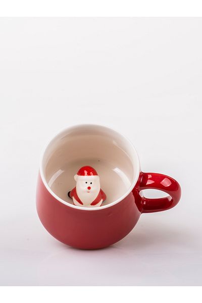 MUKKO HOME Red Porcelain Mug with 3D Santa Claus Figurine - 350ml |   Christmas Themed