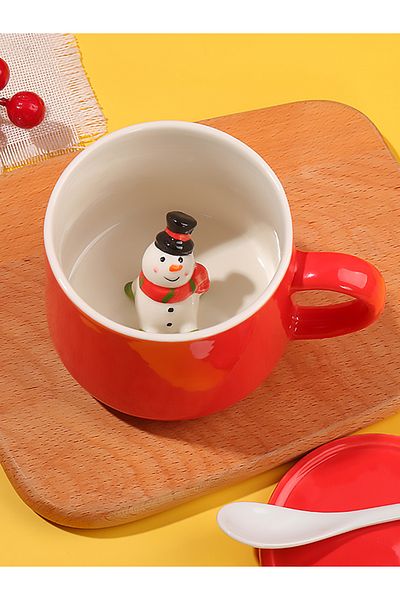 MUKKO HOME 3D Cute Red Riding Hooded Snowman Figurine Porcelain Mug - 350ml |   Fun and Stylish