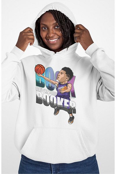 Fuddy Moda Unisex Devin Booker Printed Hooded Sweatshirt, Oversize Basketball Themed Hoodie