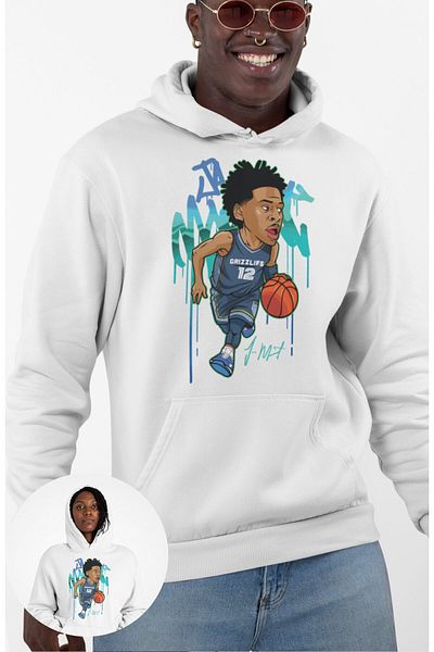 Fuddy Moda Unisex Ja Morant Printed Hooded Sweatshirt, Oversize Basketball Themed Hoodie