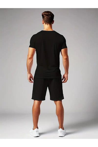 LAND MODA Casual Short Sleeve T-Shirt and Shorts Set for Men All over Printed Round Neck Pullover