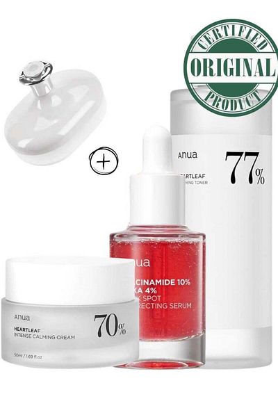 ANUA Heartleaf Brightening & Calming Set - Soothing Toner, Dark Spot Serum, Intense Calming Cream