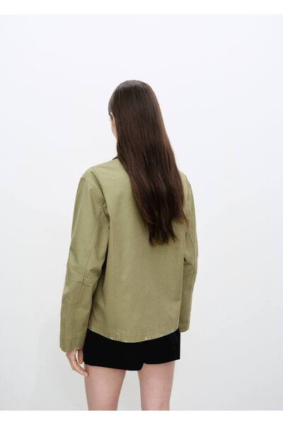 MANGO Woman Kontrast yaka pamuklu ceket