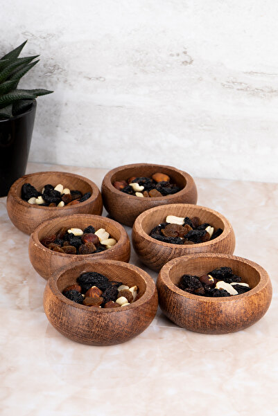 Dolkin Home Set of 6 Natural Wood Dark Color Wooden Snack Bowls
