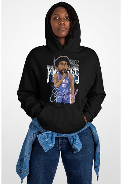 Fuddy Moda Unisex Joel Embiid Printed Hooded Sweatshirt, Oversize Basketball Themed Hoodie