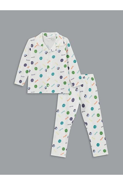LC Waikiki Lcw Kids Ecru Resort Collar Boy's Pajama Set