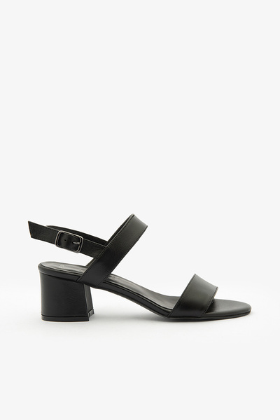 SAYL Siyah Hakiki Deri Kadın Topuklu Ayakkabı Sandalet Klasik Topuklu Ayakkabı