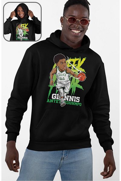 Fuddy Moda Unisex Greek Freak Yannis Adetokunbo Printed Hooded Sweatshirt, Oversize Basketball Themed Hoodie