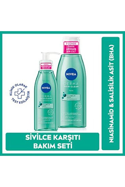 NIVEA Skin Clear Yüz Temizleme Jeli 150 ml + Derma Skin Clear Sivilce Karşıtı Tonik 200 ml