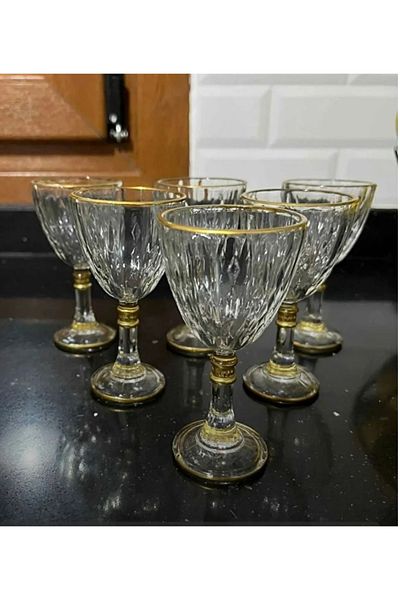 Üçler aktariye Gold Gilded Footed Crystal 6-Piece Coffee Side Water Glasses