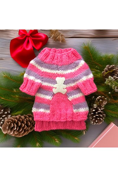 Lady Fify Pink Striped Teddy Bear Sweater for Cat Dog
