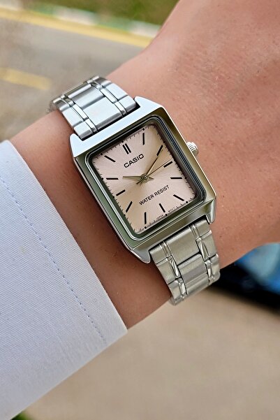 Casio Pink Dial Steel Bracelet Rectangle Case Women's Wristwatch - Zircon Stone Bracelet with Gift