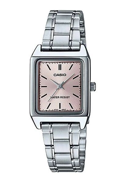 Casio Pink Dial Steel Bracelet Rectangle Case Women's Wristwatch - Zircon Stone Bracelet with Gift