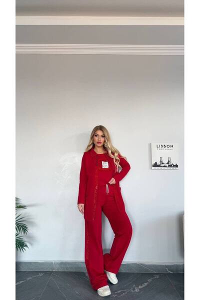 Bella Belluci Yelekli File Detaylı Üçlü Takım