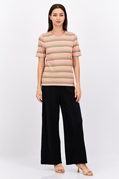 Scotch & Soda Women Crew Neck Short Sleeve Textured T-Shirts, Orange Combo