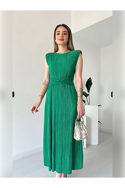 LAMİFUSTORE Pleated and Waist Detailed LACE Dress