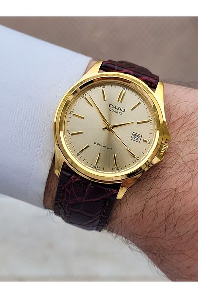 Casio Men's Wristwatch with Case and Dial Yellow Cord Leather Brown Color Guaranteed