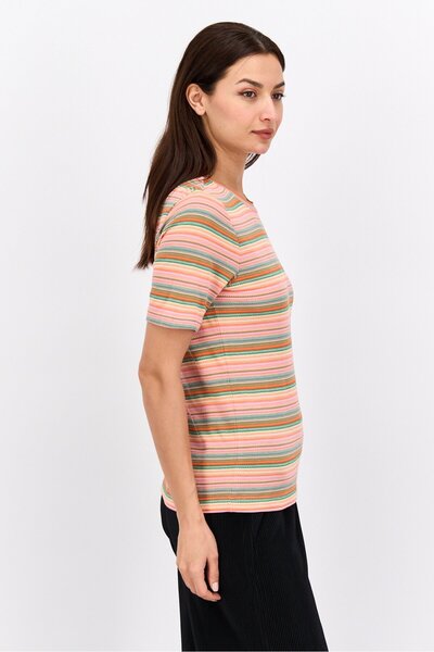 Scotch & Soda Women Crew Neck Short Sleeve Textured T-Shirts, Orange Combo