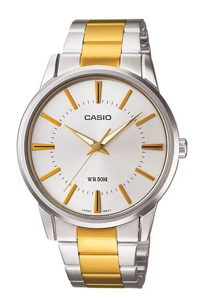 Casio ساعة يد رجالية بحبل فولاذي فضي اللون 50mt