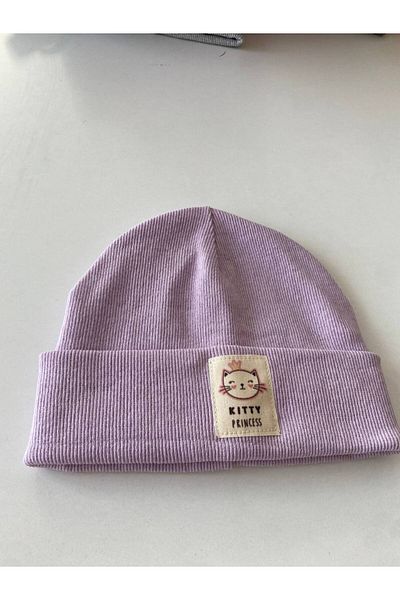 HEREN BUTİK Lilac Cat Label Beanie Neck Collar Set